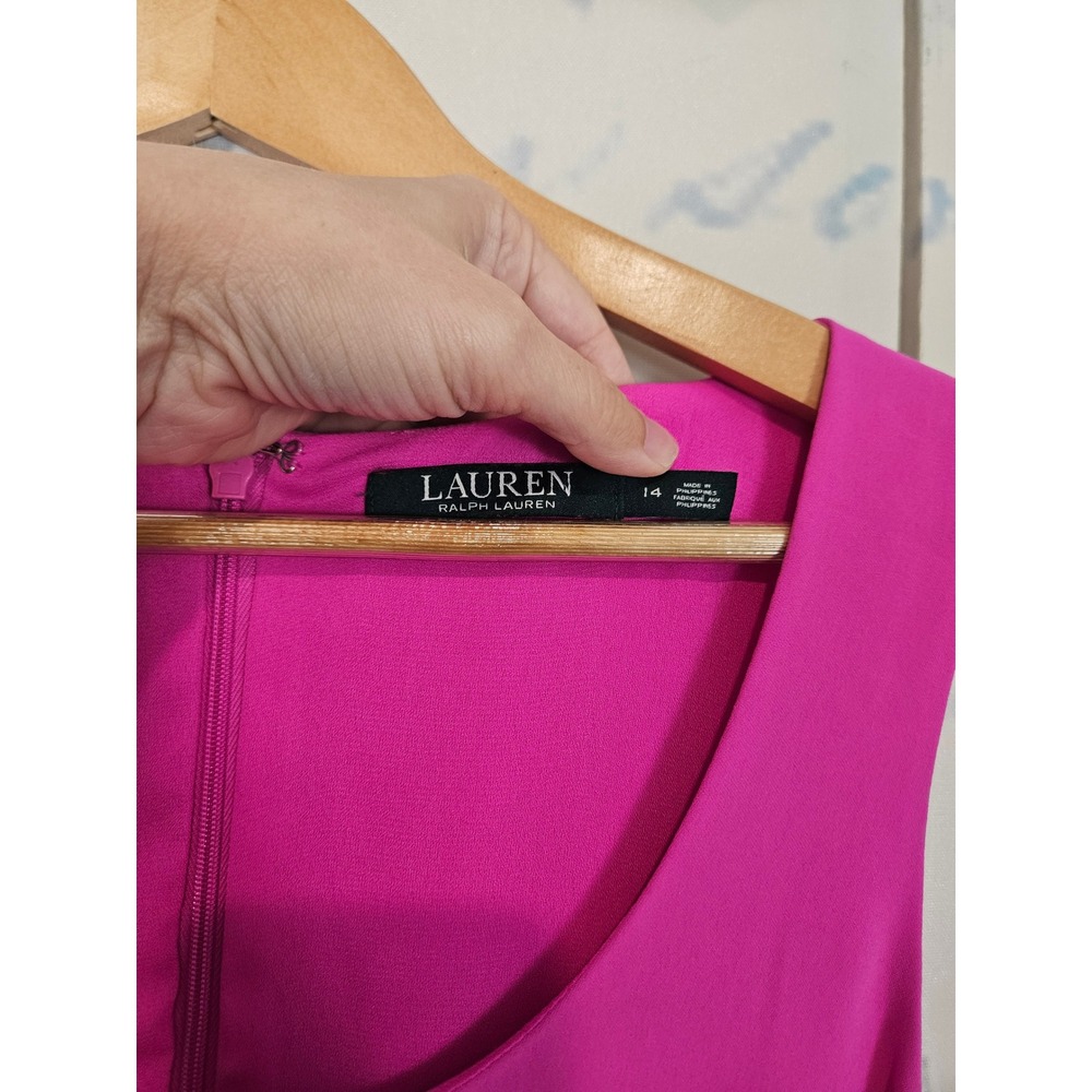 Lauren Ralph Lauren Fit and Flare Dress 14 Pink Sleeveless Scoop Neck Magenta - Picture 3 of 7